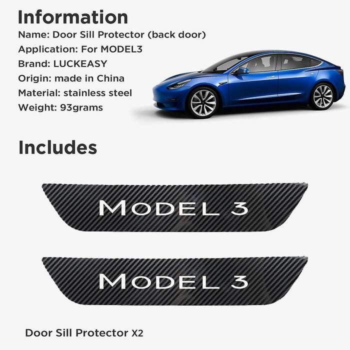2Pcs Back Door Sill Protector for 2017-2020 Interior Sill Threshold Decoration Imitation Carbon Fibe