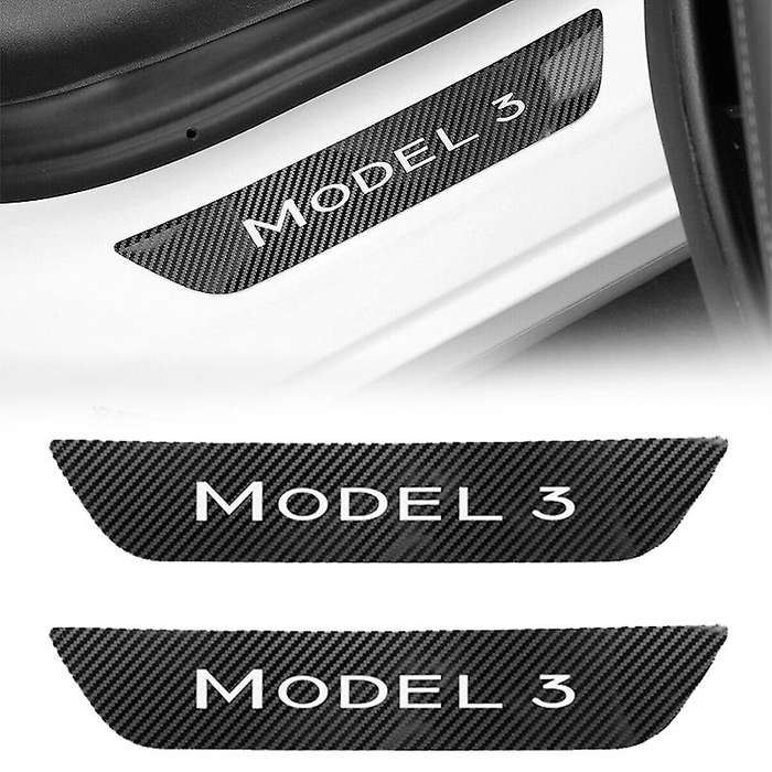 2Pcs Back Door Sill Protector for 2017-2020 Interior Sill Threshold Decoration Imitation Carbon Fibe