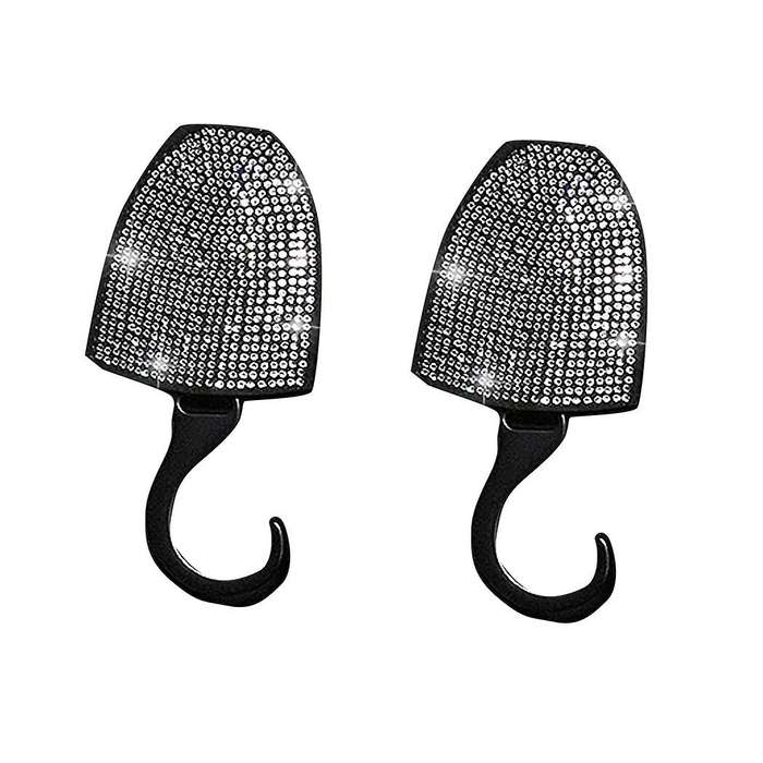 2Pcs Bling Crystal Diamond Car Back Seat Hook Conceal Headrest Hanger Universal Car Accessories ()
