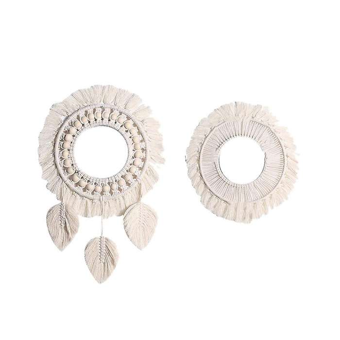 2Pcs Boho Wall Hanging Mirror Macrame Mirror Wall Decor for Apartment Living Room Bedroom Baby Nurse