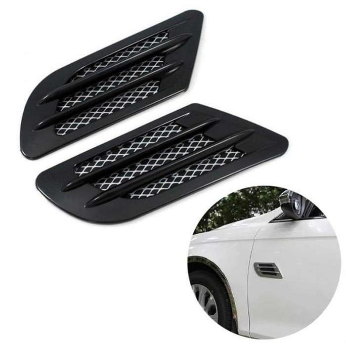 2PCS Car Air Inlet Decoration Simulation Fake Side Air Vent Decoration Trim Silver