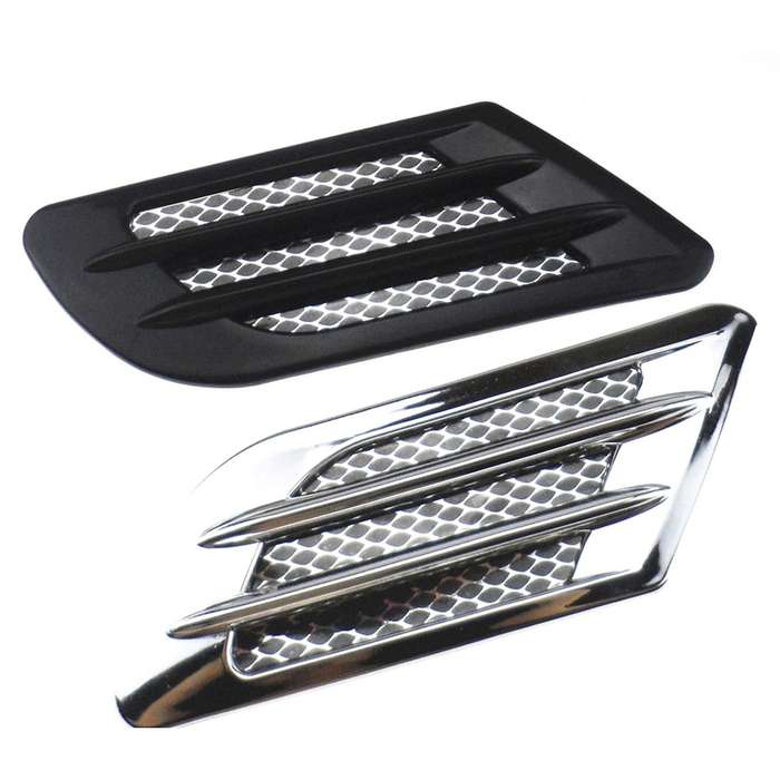2PCS Car Air Inlet Decoration Simulation Fake Side Air Vent Decoration Trim Silver