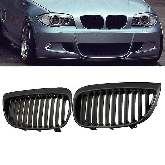 2Pcs Car Front Hood Kidney Grille Grill Mesh Matte Black Racing Grills for 1 Series E81 E87 2004-200