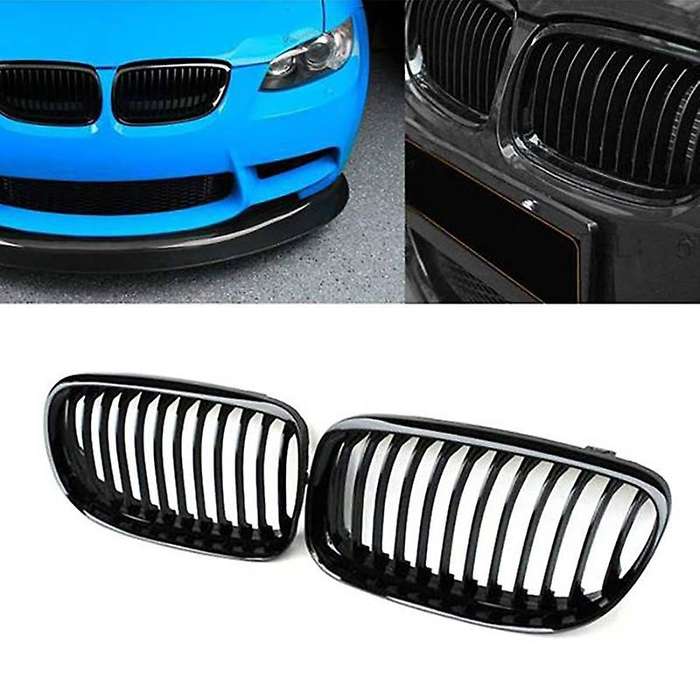 2Pcs Car Front Hood Kidney Grille Grill Mesh Bright Black Racing Grills for E90 E91 325I 328I 335I 2