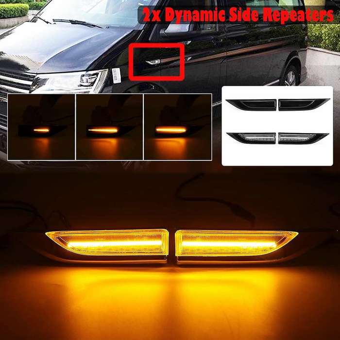 2Pcs Car LED Dynamic Side Marker Lights Turn Signal Light Blinker for Transporter T6 MK4 Clear