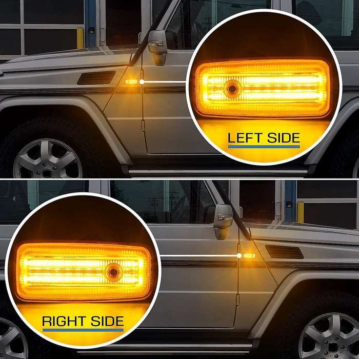 2Pcs Car LED Side Marker Light Assembly Turn Signal Lamps for W463 G-Class 1986-2002 (Clear Lens)