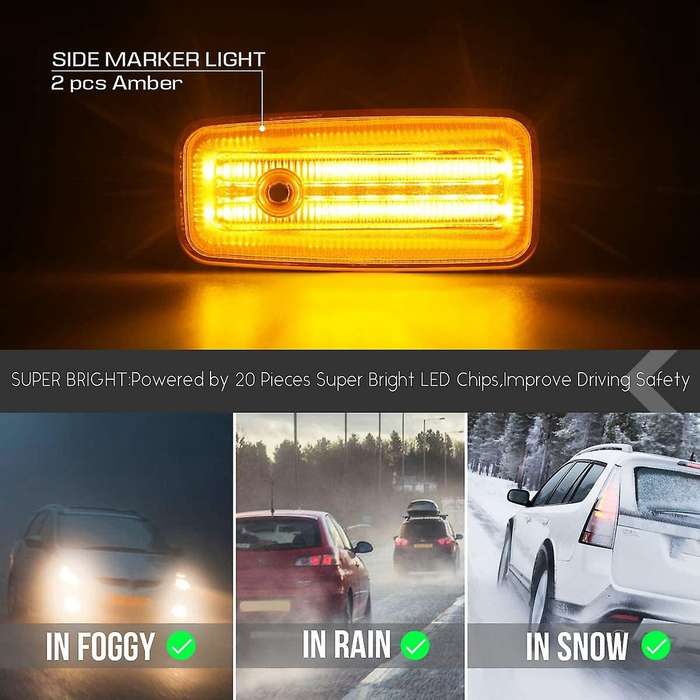 2Pcs Car LED Side Marker Light Assembly Turn Signal Lamps for W463 G-Class 1986-2002 (Clear Lens)