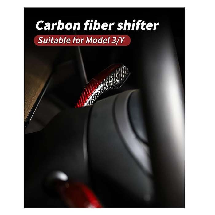 2PCS Car Real Carbon Fiber Steering Rod Decorative Cover Gear Shift Lever Cover for Model 3/Y 2016-2