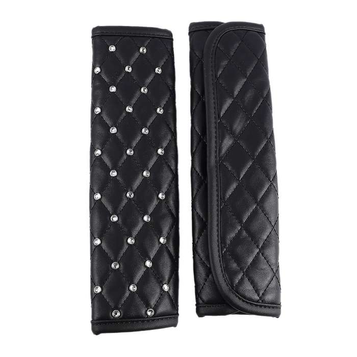 2Pcs Car Shoulder Pads Cover Black Crystal Sparkled Diamond Cover Universal Car SUV Truck
