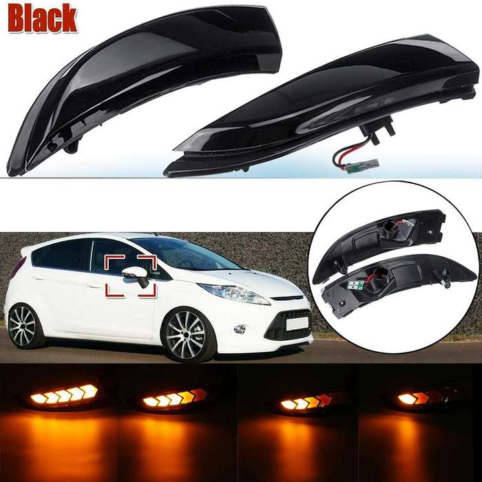 2PCS Car Turn Signal Light Modificated Rearview Mirror Turn Light for Fiesta 2008-2018 Black