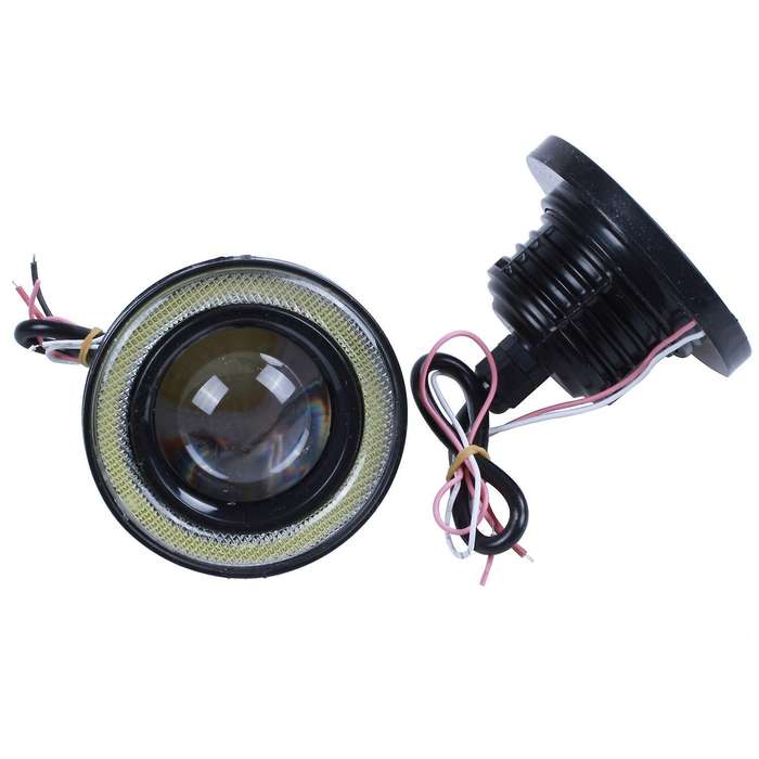 2Pcs Car Universal 3.5 Inch Cob Angel Eye Fog Lights Headlights Running Lights Blue