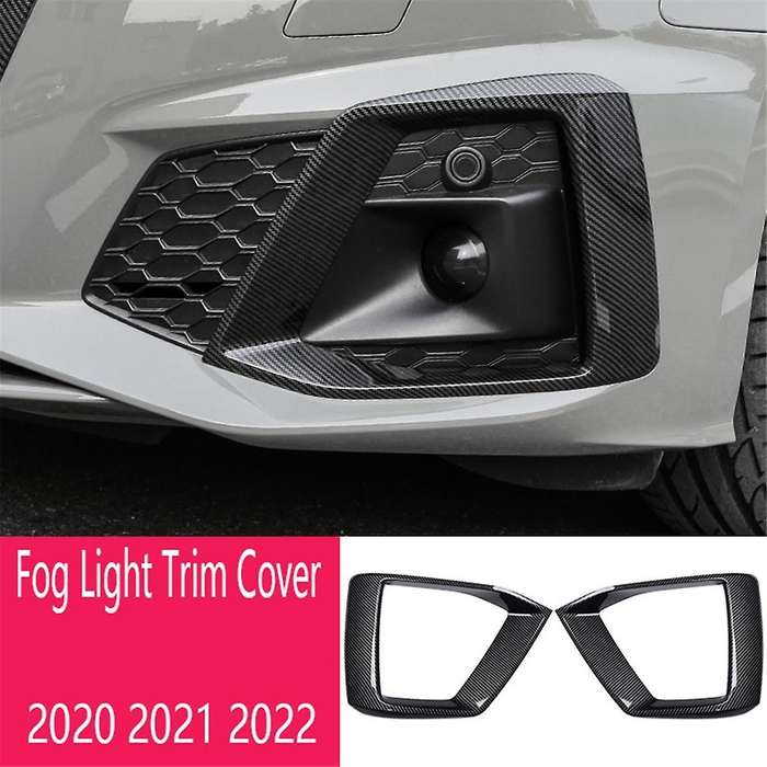 2pcs Carbon Fiber Car Front Bumper Fog Light Lamp Black Trim Cover Frame Lid Cap Hood for A5 S5 2020