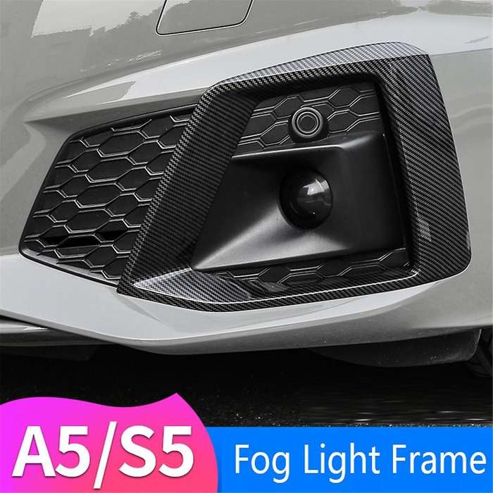 2pcs Carbon Fiber Car Front Bumper Fog Light Lamp Black Trim Cover Frame Lid Cap Hood for A5 S5 2020