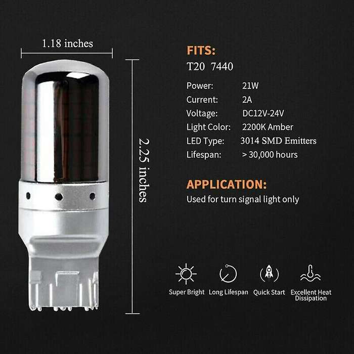 2pcs Chrome 7440 T20 144smd Canbus Error Free Led Lamp Bulb Turn Signal Light