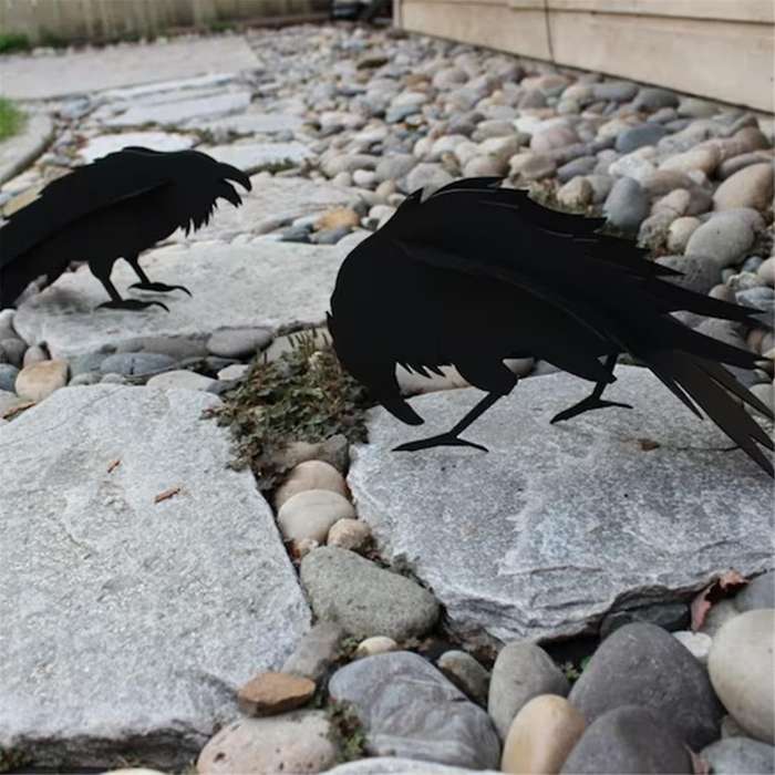 2Pcs Crow Garden Sculpture Crow 3D Garden Sculpture Ornament