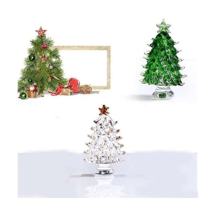 2Pcs Crystal Christmas Trees Fireplace Mantel Decor Desk Topper Artificial Plants Crystal Glass Tree