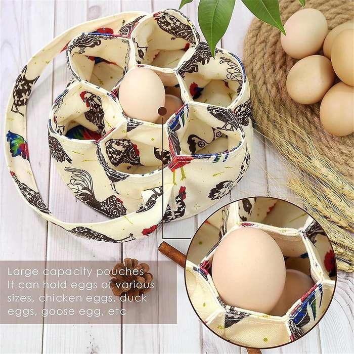 2pcs Eggs Collecting Basket with 7 Pouches Eggs Gathering Basket Canvas Egg Bags for Eggs Collectin