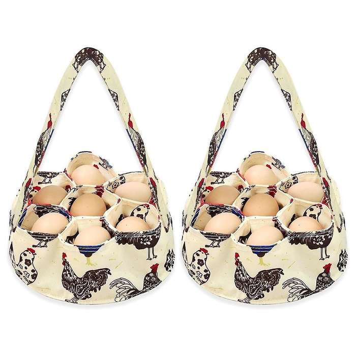 2pcs Eggs Collecting Basket with 7 Pouches Eggs Gathering Basket Canvas Egg Bags for Eggs Collectin