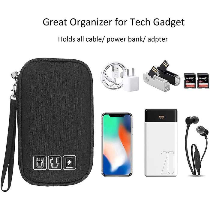 2PCS Electronic Organizer,Small Travel Bag for Cable,Charger,Hard Drive,Earphone,USB,SD Card,Black+G