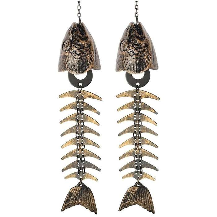 2pcs Fish Windchime,fish Skeleton Windchime,fish Bone Cast Iron Wind Chimes Vintage Metal Wind Chime
