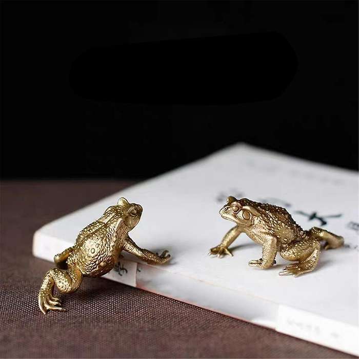 2Pcs Feng Shui Copper Pocket Money Frog Fortune Brass Toad Figurin Chinese Coin Metal Craft Home Dec
