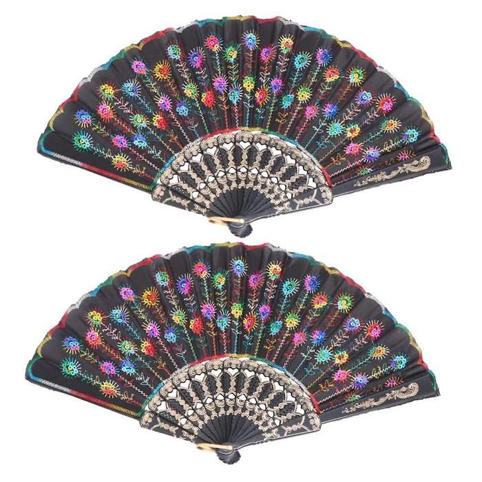 2Pcs Folding Fans Handheld Folding Fans Spanish Floral Folding Hand Fans Gift Glitter Floral Fan Gif