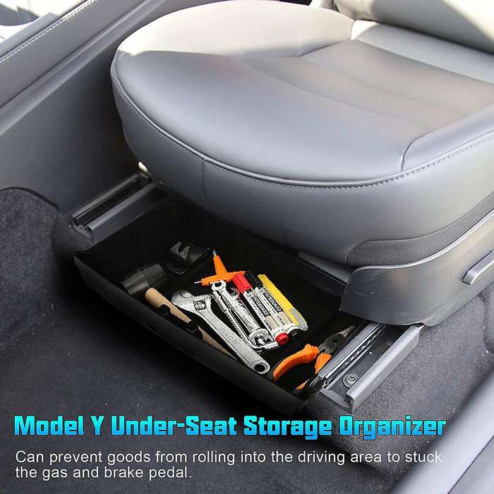 2PCS for 2021 Model Y Under Seat Storage Box High Capacity Organizer Felt Cloth Drawer Holder Car Ac