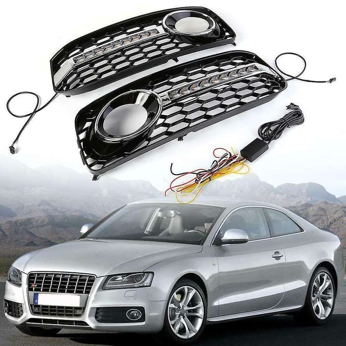 2Pcs Front Grilles Bumper Fog Light Grille Lower Side Honeycomb with DRL Grille for A5 S5 2 Door Cou