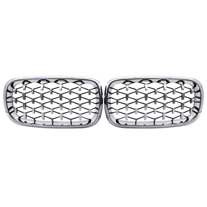 2PCS Front Kidney Diamond Meteor Style Grille Grills for - X5 F15 X6 F16 2014-2017 Racing Grill Chro