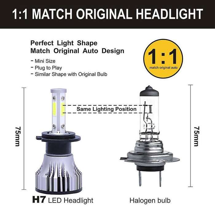 2Pcs H7 LED Headlight Bulbs Conversion Kit Car Headlamp 20000LM 6500K 100W Cool White Hi/Lo Beam 4 S