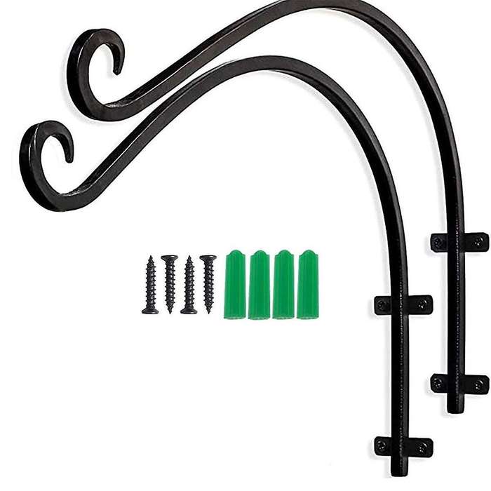 2PCS Heavy Duty Hanging Plant Bracket, 16Inch Outdoor Wall Curved Hanging Bracket for Hanging Flower