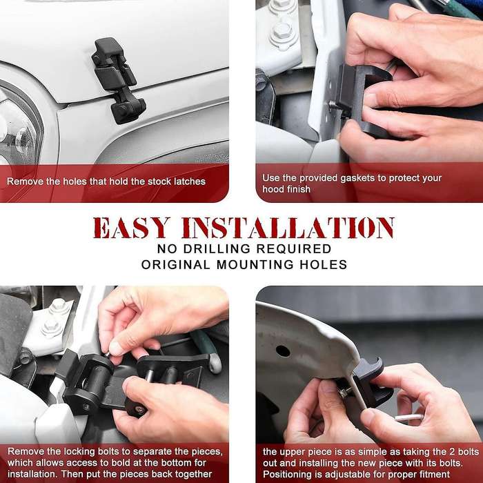 2PCS Hood Latches Catch Kit with U.S. Flag Style Black Aluminum for Wrangler JK JKU 2007-2018