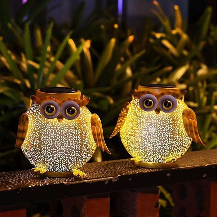 2Pcs Iron Art Solar Owl Ground Light Crafts Garden Lawn Outdoor Garden Decorative Lamp LED Solar Lig