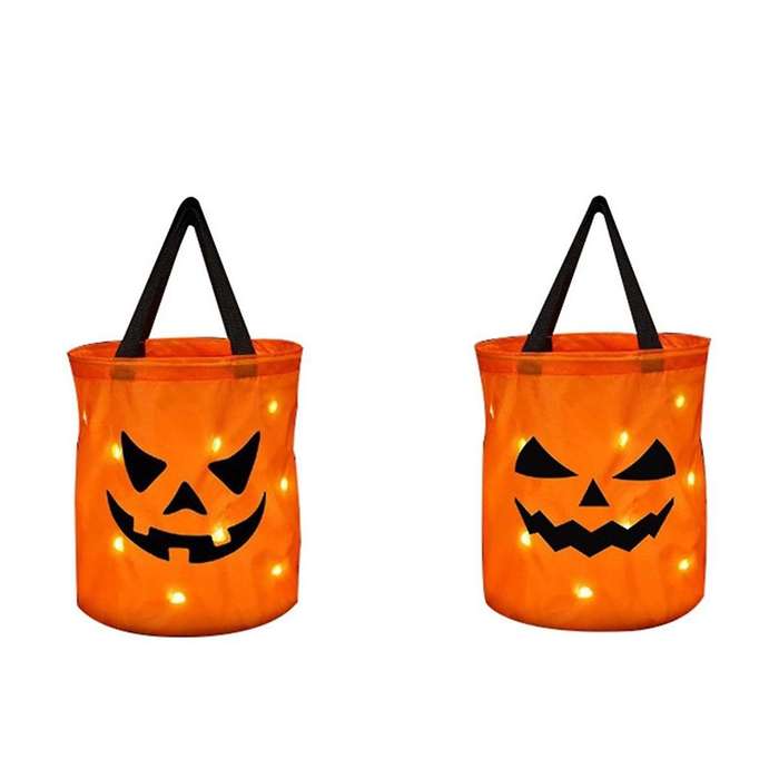 2Pcs LED Light Halloween Candy Bags Collapsible Ghost Bags Multipurpose Reusable Halloween Bucket fo