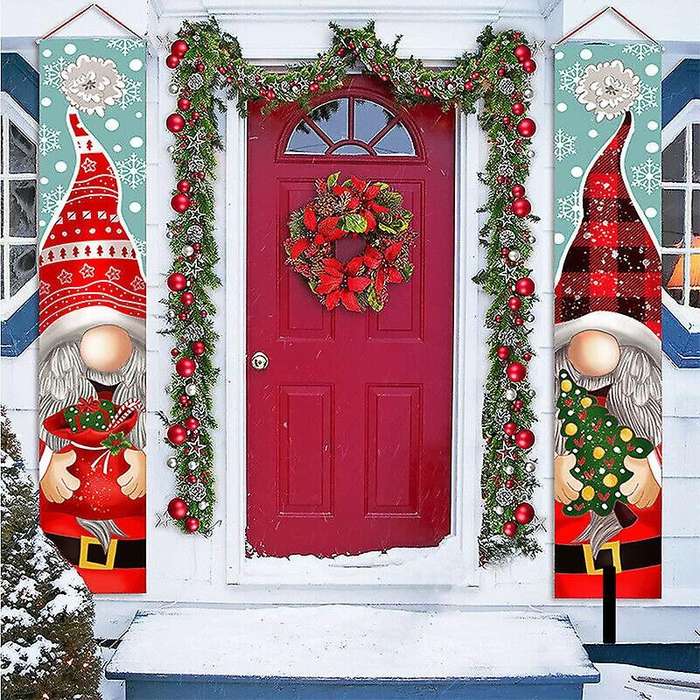 2Pcs Merry Christmas Outdoor Banner Hanging Sign Home Xmas Decoration Ornaments