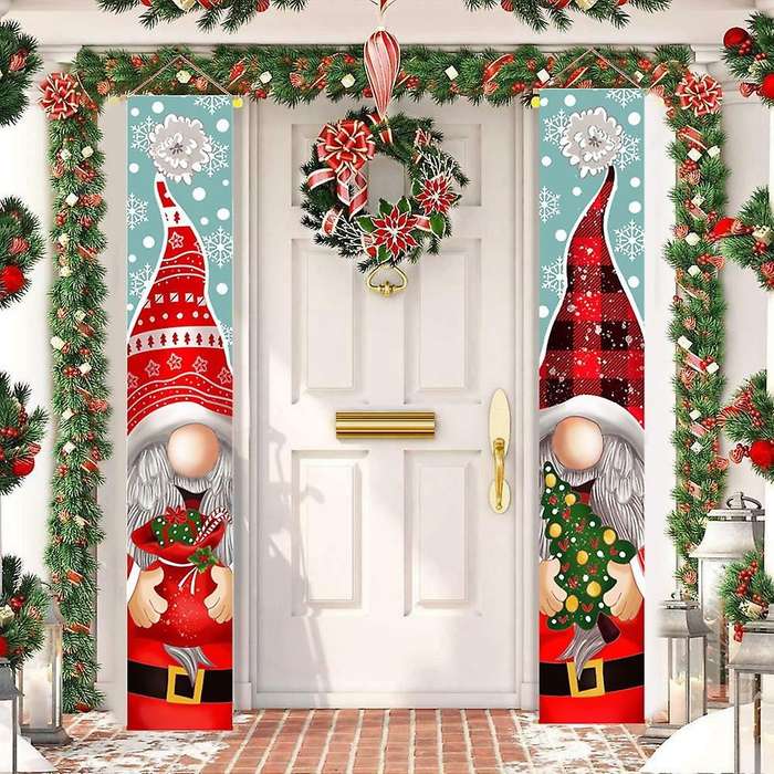 2Pcs Merry Christmas Outdoor Banner Hanging Sign Home Xmas Decoration Ornaments