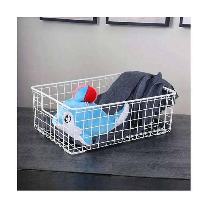 2pcs Metal Wire Storage Basket with Handle Wrought Iron Sundries Container Kitchen,white