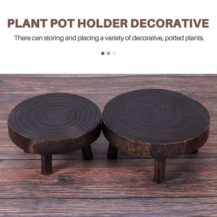 2pcs Mini Wooden Stool Flower Display Stand, Potted Plant Shelf Bonsai Rack, Vintage Wood Grain Gar