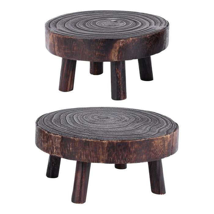 2pcs Mini Wooden Stool Flower Display Stand, Potted Plant Shelf Bonsai Rack, Vintage Wood Grain Gar