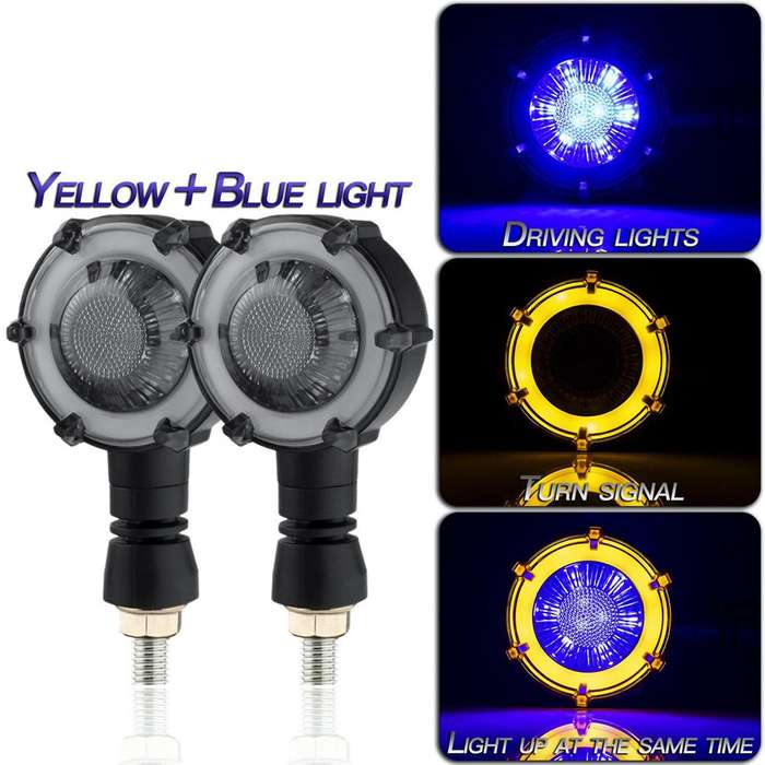 2PCS Motorcycle Daytime Running Light Modification LED Two-Color DRL Turn Signal Light Blue