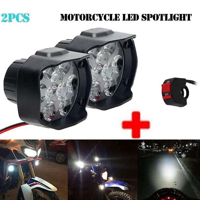 2Pcs Motorcycle Headlight 6500K White Super Bright 9 Led Working Spot Light Motorbike Fog Lamp 1800L