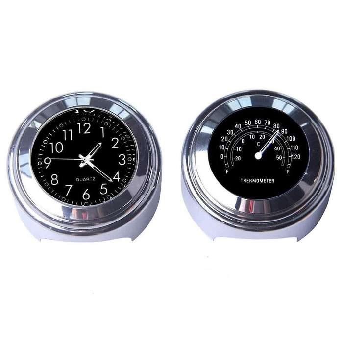 2PCS Motorcycle Quartz Clock and Thermometer 7/8Inch Waterproof Bike Handlebar Watch Aluminum Univer