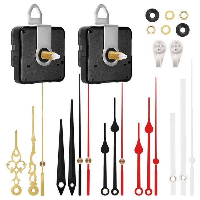 2Pcs Non-Ticking Quartz Clock Motor Kit Movement Mechanism with 5 Different Hand DIY Wall Clock Part