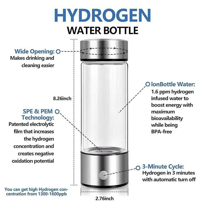 2pcs Rechargeable Hydrogen Water Bottle Portable Hydrogen Water Machine Generator for Home, Office,