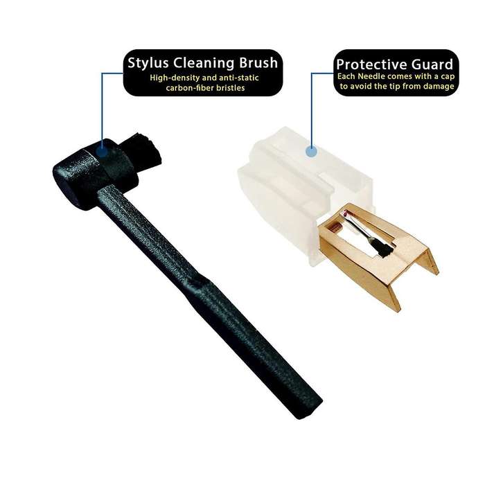 2Pcs Record Player Needles Replacement with Stylus Cleaning Brush Kit,Record Player Needle Stylus fo