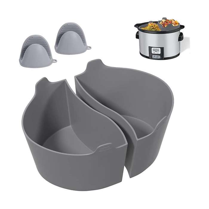 2pcs Reusable Silicone Slow Cooker Divider Liners for 6-7-8 Qt Crocker Pot with 2 Hand Clips,replace