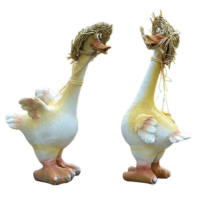 2pcs Resin Garden Ornaments Ducks Outdoor Statues Standing Duck Garden Animal Sculpture