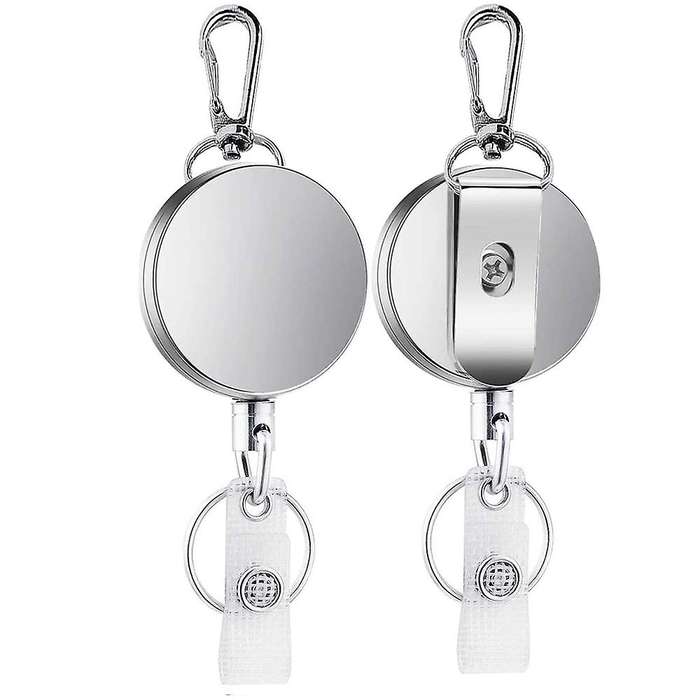 2pcs Retractable Pull Key Ring Id Lanyard Name Tag Card Holder Reel Belt Clip