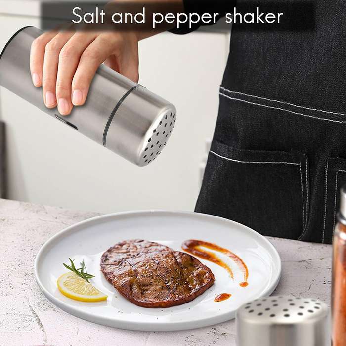 2pcs Salt and Pepper Shakers, Stainless Steel Shaker, Shaker Sifter for Salt Sugar Pepper Cinnamon
