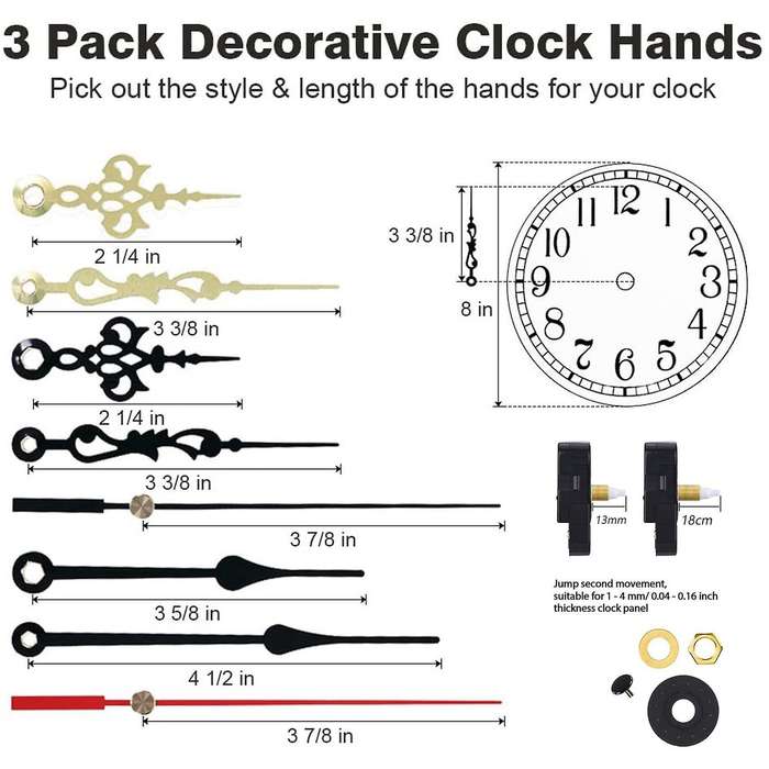 2Pcs Silent Sweep Quartz Clock Motor Kit Movement Mechanism with 4 Pairs of Clock Parts Repair Repl